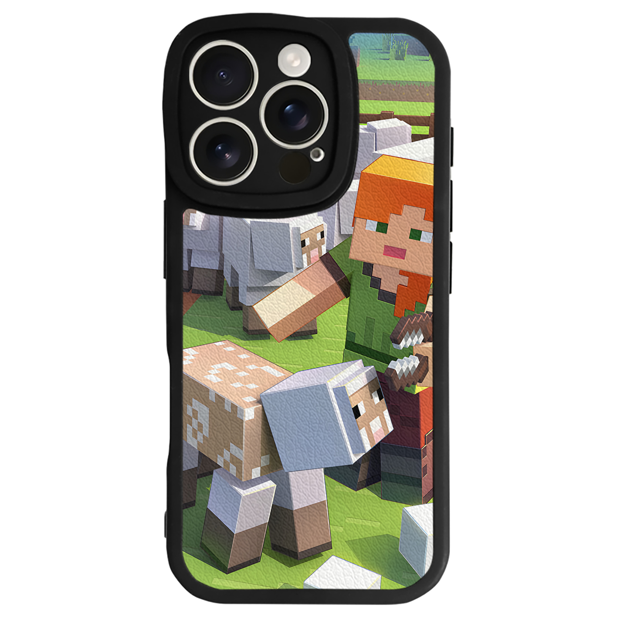 （画像用） マインクラフト ブロックの世界 Minecraft MC Block world 【iPhone 16シリーズ対応】シリコンスマホケース（レザー調） 材質：シリコン